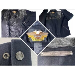 Harley Davidson Wool Jacket Leather Men 2XL Varsity Letterman Full Zip Bikercore